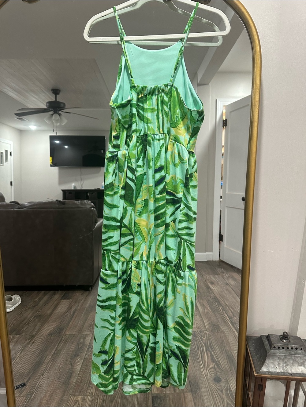 Tropical Green Leaf Summer Hawaiian Vacation Cruise Beach Maxi Dress - Picture 13 of 16
